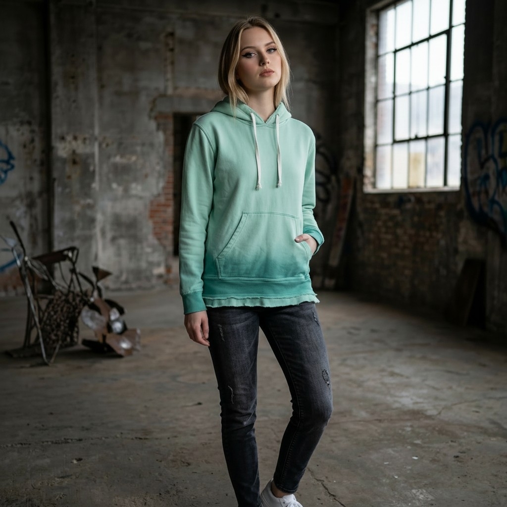 We The Free Seafoam Green Dip-Dye Distressed Hoodie - Size Small - Euc